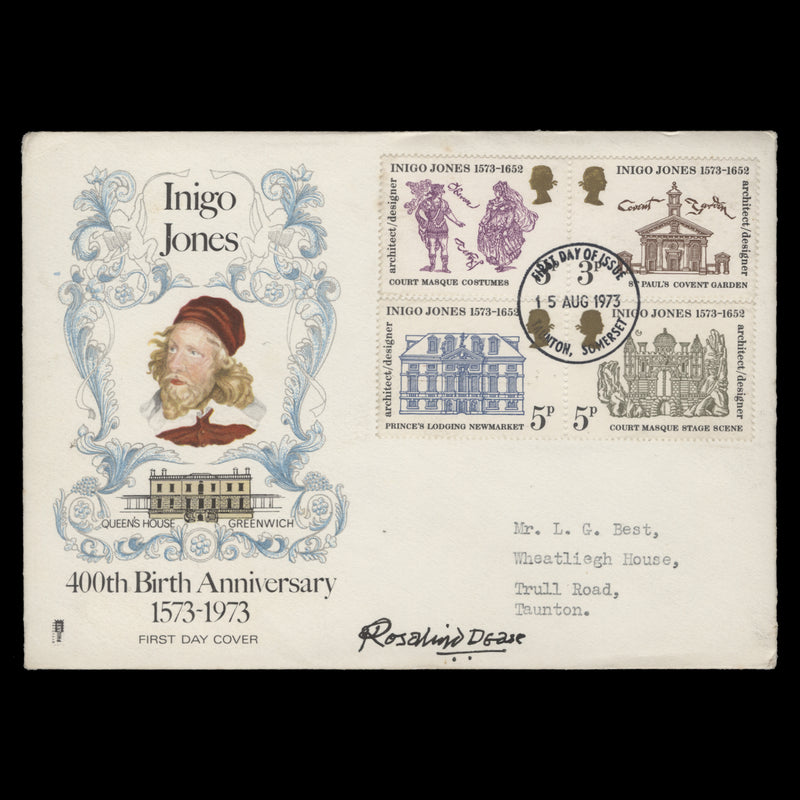 Great Britain 1973 Inigo Jones first day cover signed by Rosalind Dease