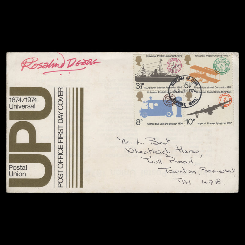 Great Britain 1974 UPU Centenary first day cover signed by Rosalind Dease