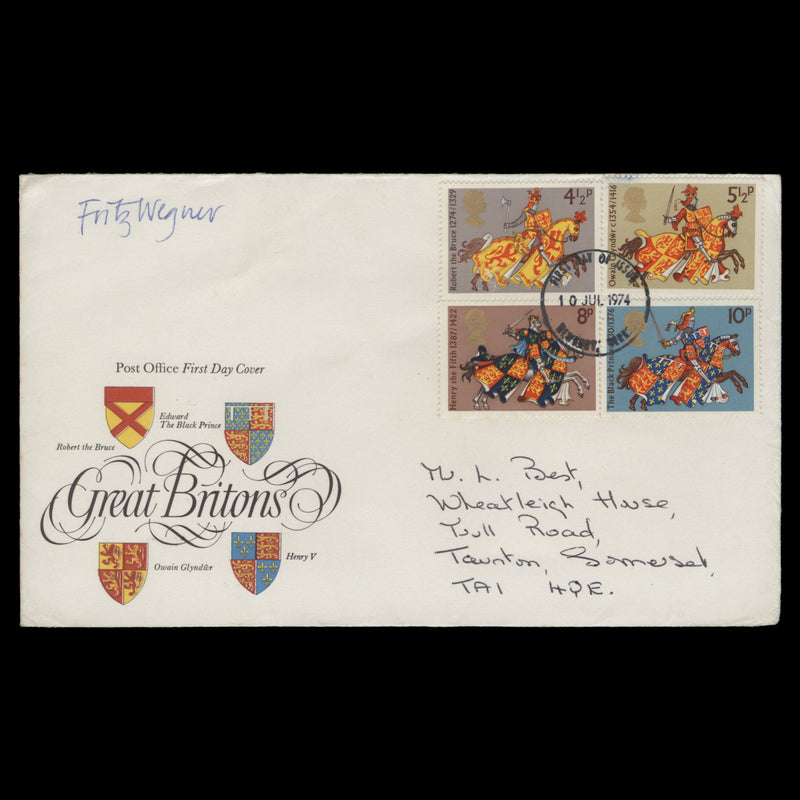 Great Britain 1974 Medieval Warriors first day cover signed by the designer