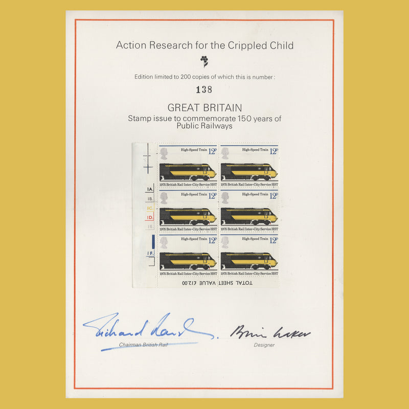 Great Britain 1975 Public Railways presentation card signed by designer