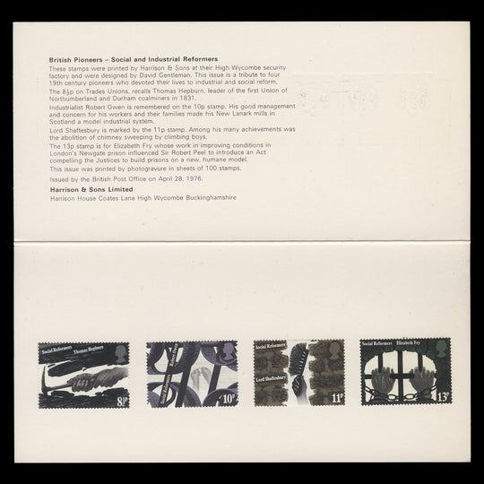 Great Britain 1976  Social Reformers presentation folder