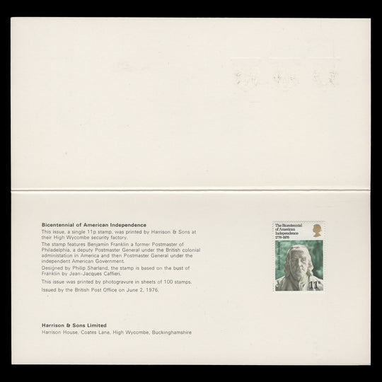 Great Britain 1976 American Revolution Bicentenary presentation folder