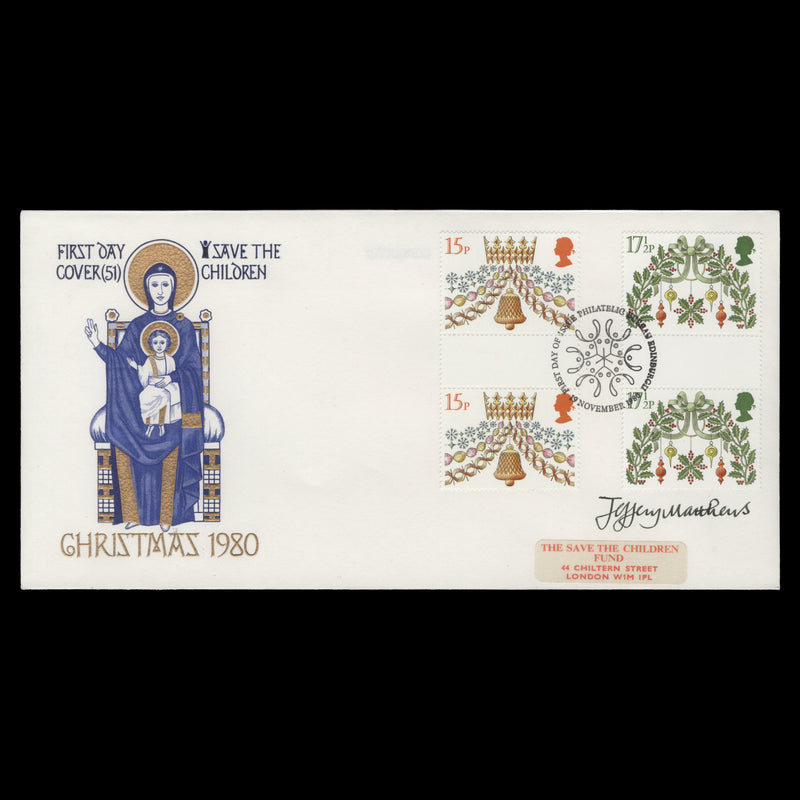 Great Britain 1980 Christmas first day cover signed by designer