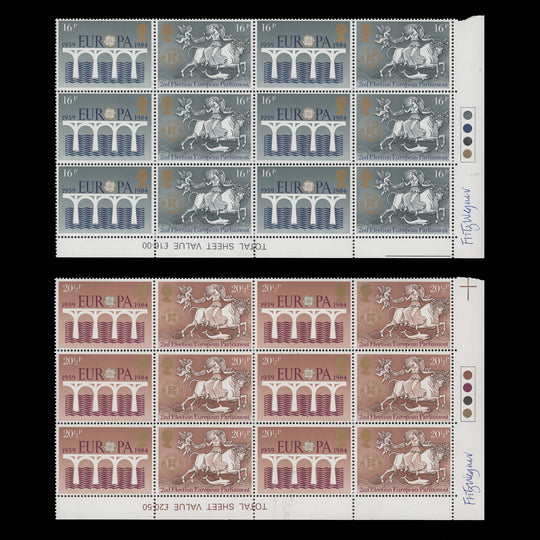 Great Britain 1984 (MNH) CEPT Anniversary traffic light blocks signed by Fritz Wegner