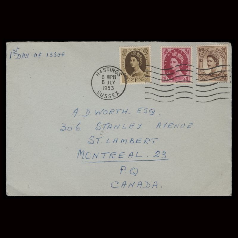 Great Britain 1953 Wilding Definitives first day cover, HASTINGS