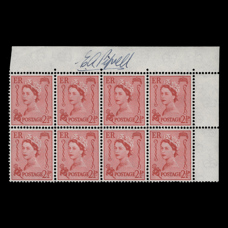 Guernsey 1964 (MNH) 2½d Rose-Red block signed by Eric Arthur Piprell