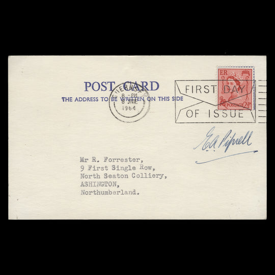Guernsey 1964 2½d Rose-Red first day postcard signed by designer