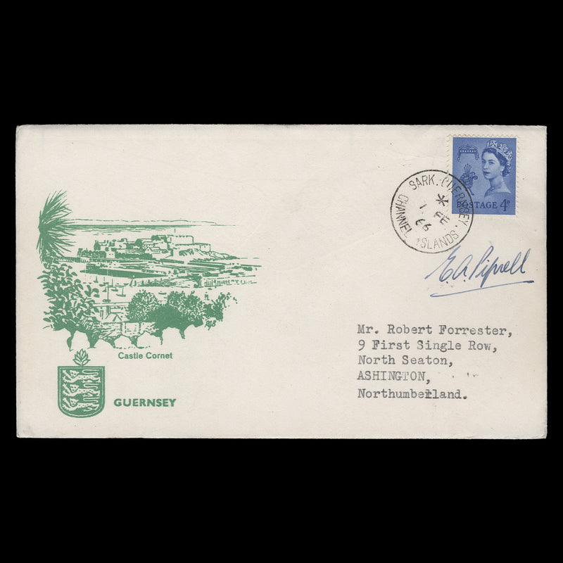 Guernsey 1966 4d Ultramarine first day cover signed by designer, SARK