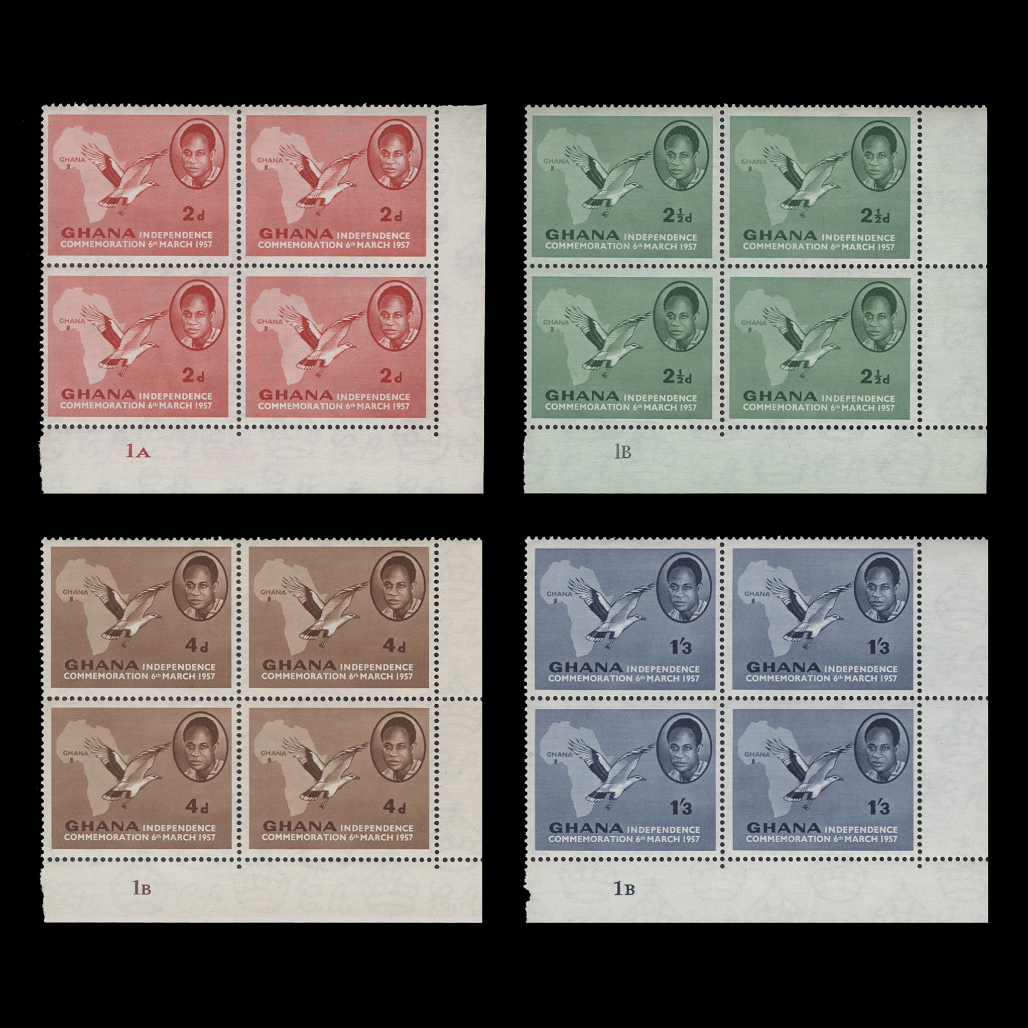 Ghana 1957 (MNH) Independence Commemoration plate blocks – ZEBOOSE.COM