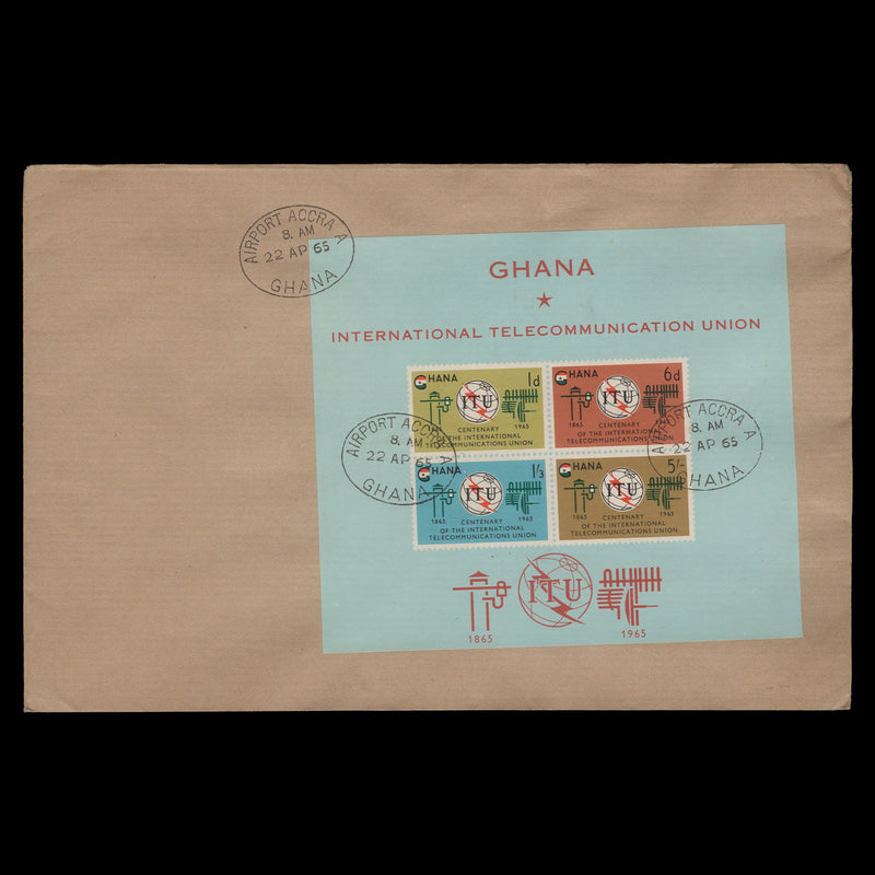 Ghana 1965 (FDC) ITU Centenary miniature sheet, AIRPORT ACCRA A