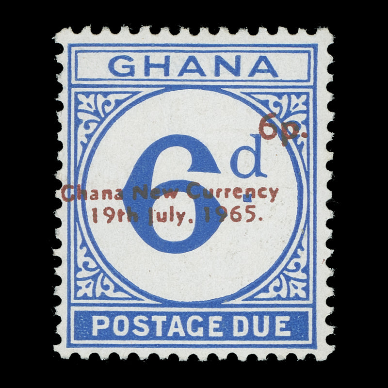 Ghana 1965 (Variety) 6p/6d Postage Due with purple-brown overprint