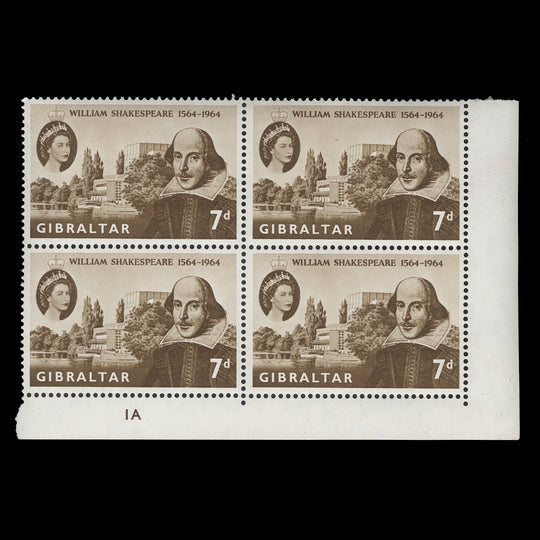 Gibraltar 1964 (MNH) Shakespeare Birth Anniversary plate block