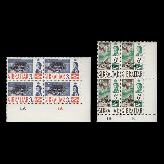Gibraltar 1964 (MNH) New Constitution plate blocks