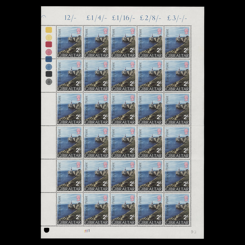 Gibraltar 1970 (MNH) 2s Europa Point sheet of 30 stamps