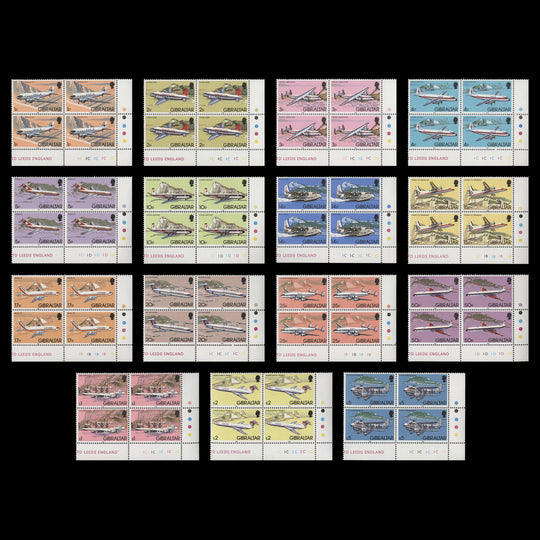 Gibraltar 1982 (MNH) Aircraft Definitives plate blocks