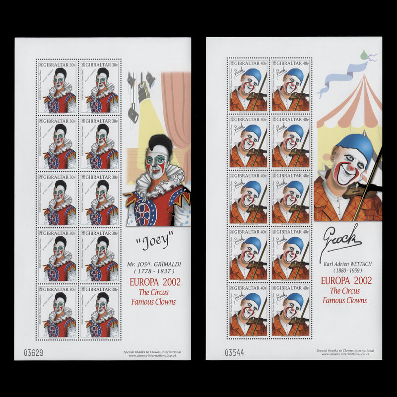 Gibraltar 2002 (MNH) Famous Clowns sheetlets of 10 stamps