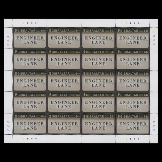 Gibraltar 2016 (MNH) 64p Engineer Lane sheet of 20 stamps