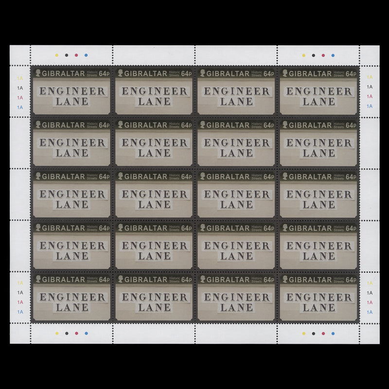 Gibraltar 2016 (MNH) 64p Engineer Lane sheet of 20 stamps