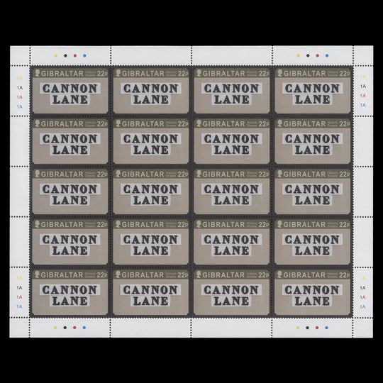 Gibraltar 2016 (MNH) 22p Cannon Lane sheet of 20 stamps