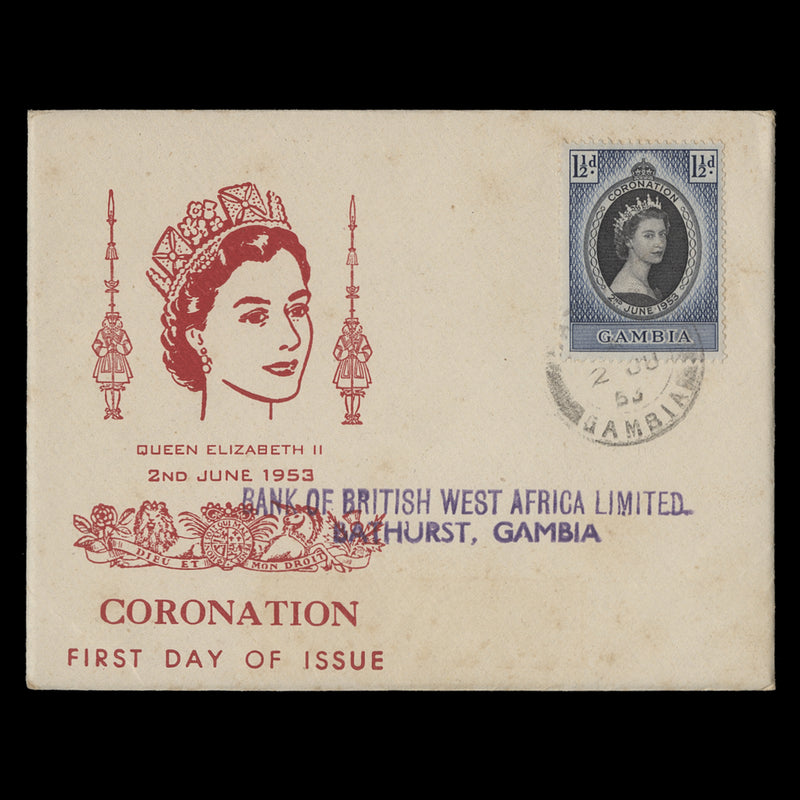 Gambia 1953 (FDC) 1½d Coronation, BATHURST