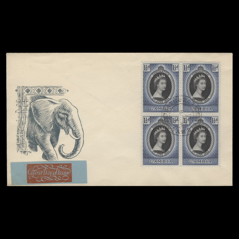 Gambia 1953 (FDC) 1½d Coronation block, BATHURST