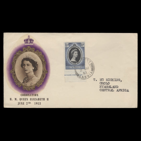 Gambia 1953 (FDC) 1½d Coronation, BATHURST