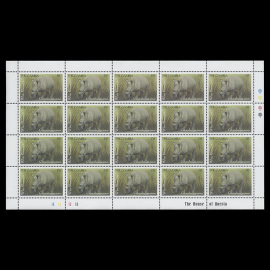 Gambia 2000 (MNH) D3 White Rhinoceros pane of 20 stamps