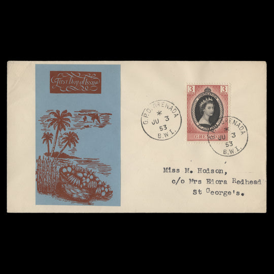 Grenada 1953 (FDC) 3c Coronation, GPO