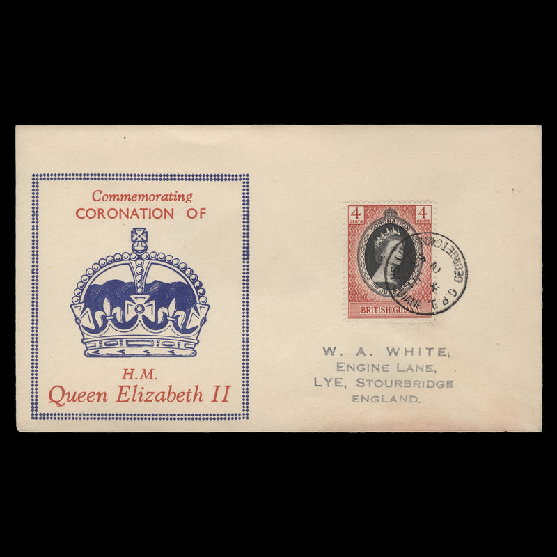 British Guiana 1953 (FDC) 4c Coronation, GEORGETOWN