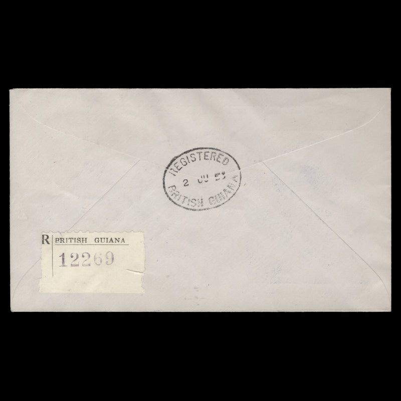 British Guiana 1953 (FDC) 4c Coronation strip, REGISTERED