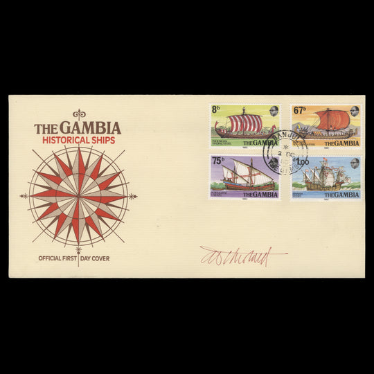 Gambia 1980 Historical Ships first day cover signed by Tony Theobald