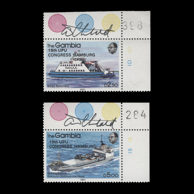 Gambia 1984 UPU Congress, Hamburg set signed by the designer