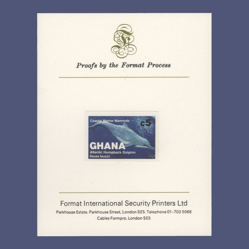 Ghana 1983 Atlantic Humpback Dolphin imperf proof on presentation card