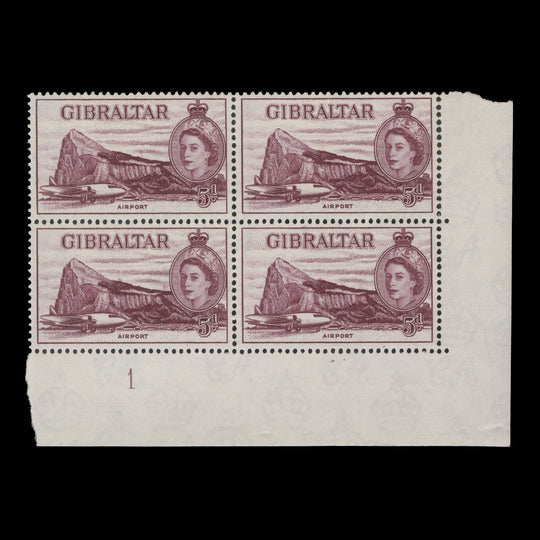 Gibraltar 1953 (MNH) 5d Airport plate 1 block