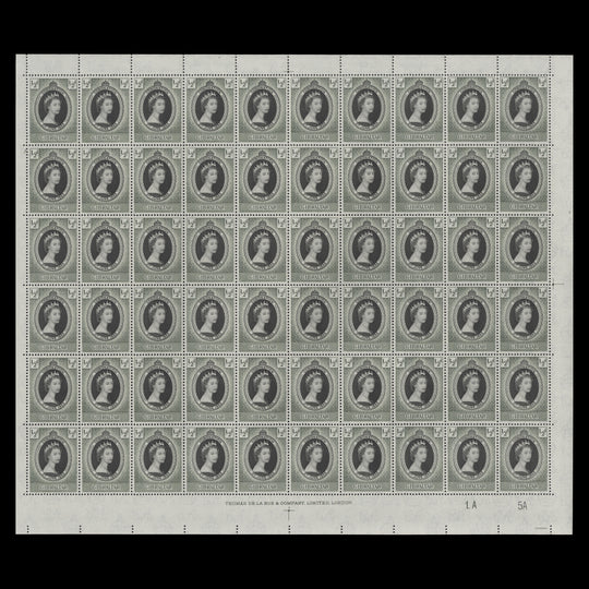 Gibraltar 1953 (MNH) ½d Coronation plate 1A–5A pane of 60 stamps