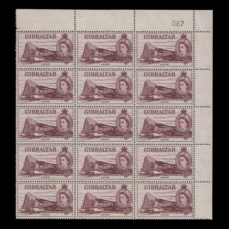 Gibraltar 1953 (Variety) 5d Airport block with re-entry, doubling of 'ALTA'