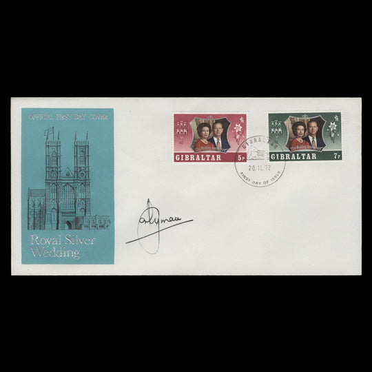 Gibraltar 1972 Royal Silver Wedding first day cover signed by designer