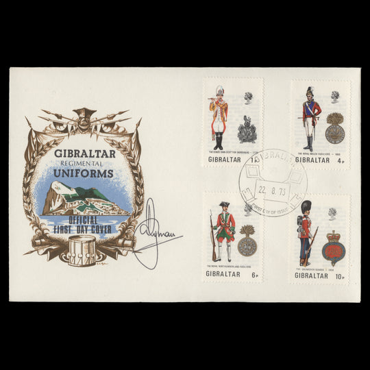 Gibraltar 1973 Military Uniforms first day cover signed by the designer