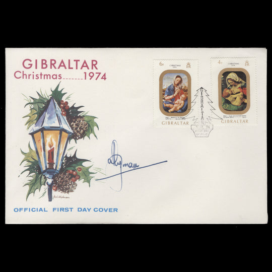 Gibraltar 1974 Christmas first day cover signed by designer