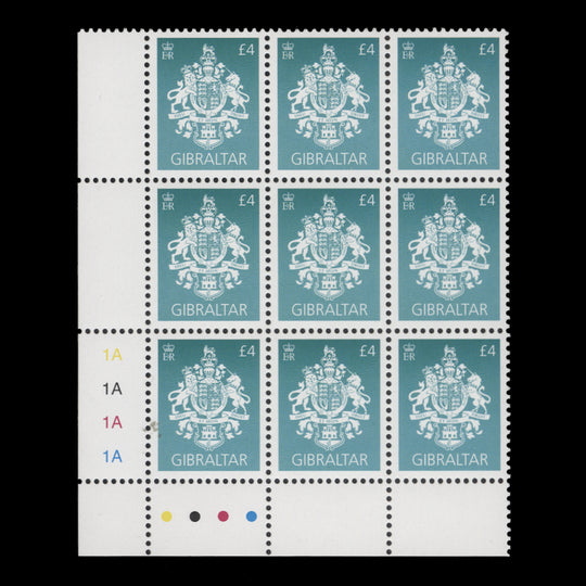 Gibraltar 2020 (MNH) £4 Arms traffic light/plate block