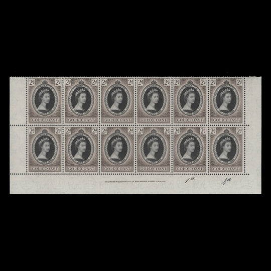 Gold Coast 1953 (MNH) 2d Coronation imprint/plate 1a–4a block