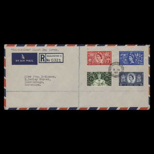 Great Britain 1953 Coronation first day cover, DARLINGTON