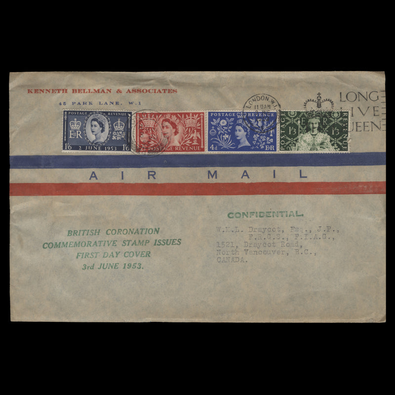 Great Britain 1953 Coronation first day cover, LONDON W1