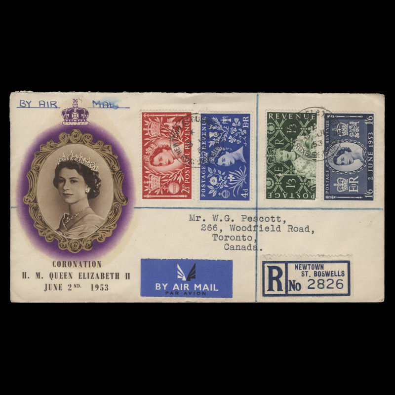 Great Britain 1953 Coronation first day cover, NEWTOWN ST BOSWELLS