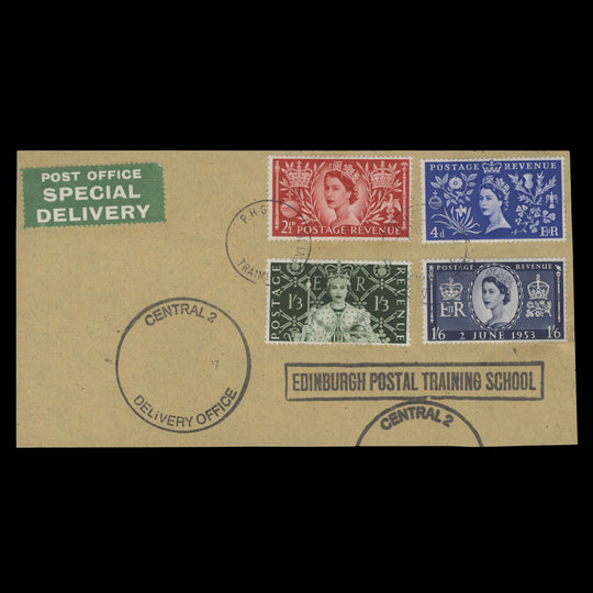 Great Britain 1953 Coronation set on postal training school piece