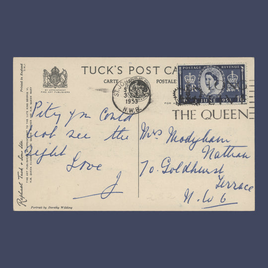 Great Britain 1953 (FDC) 1s6d Coronation, ST JOHNS WOOD