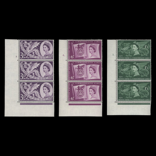 Great Britain 1958 (MLH) Commonwealth Games cylinder strips