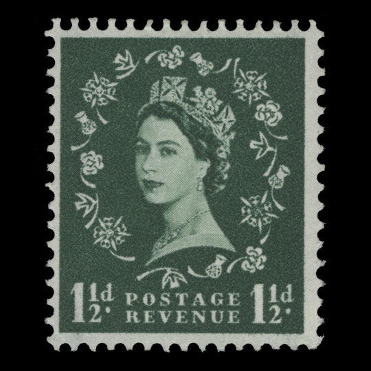 Great Britain 1959 (MNH) 1½d Green, graphite-lined, upright multiple crowns watermark