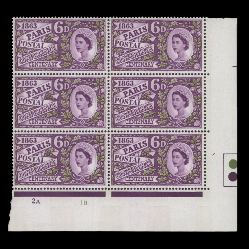 Great Britain 1963 (MLH) 6d Paris Postal Conference phosphor cylinder block