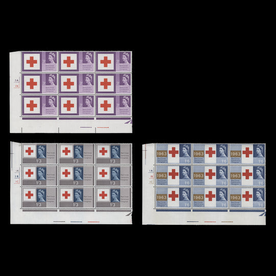 Great Britain 1963 (MLH) Red Cross Centenary ordinary cylinder no-dot blocks